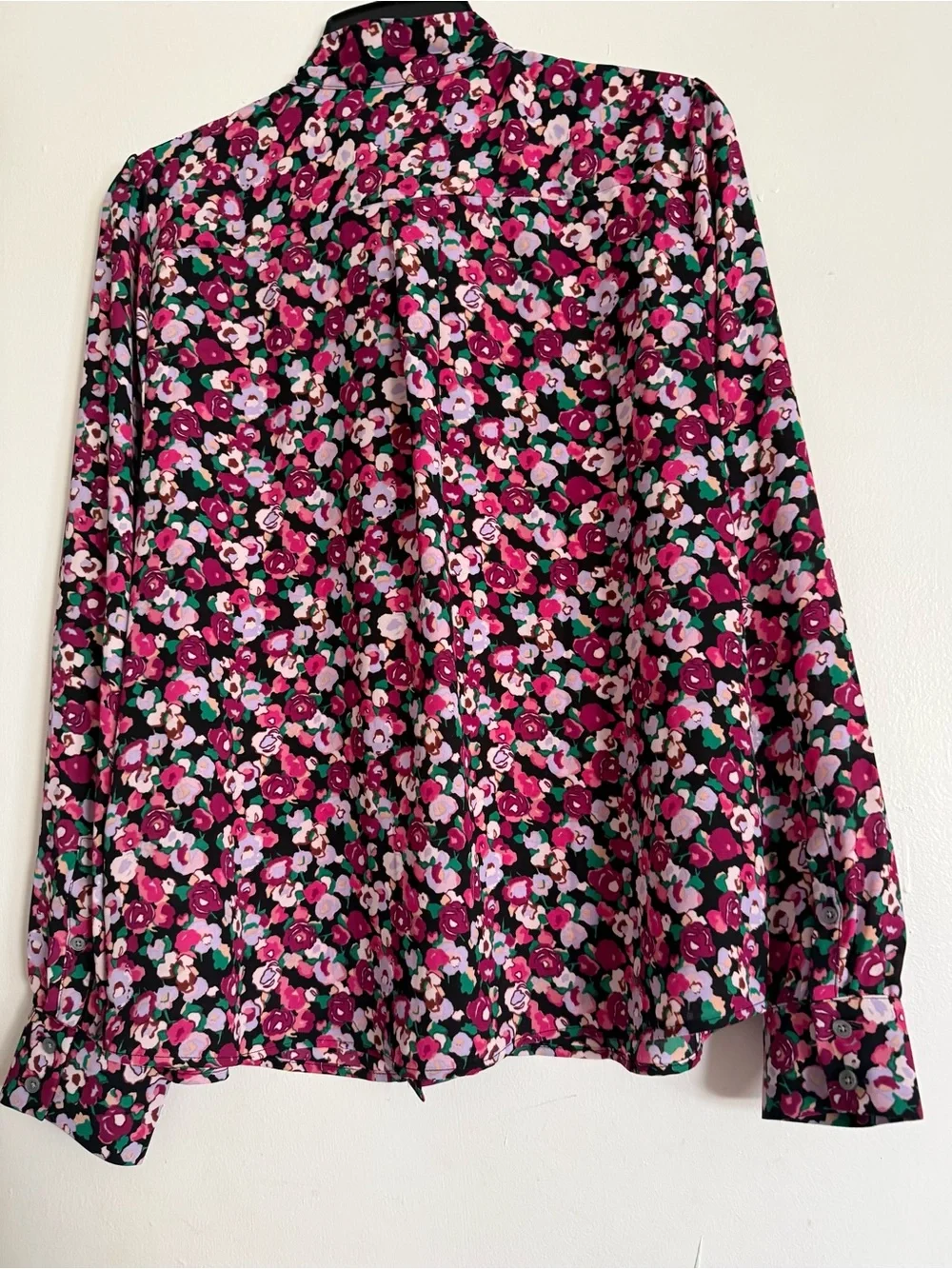 J. Crew Magenta Floral Tie-Neck Blouse